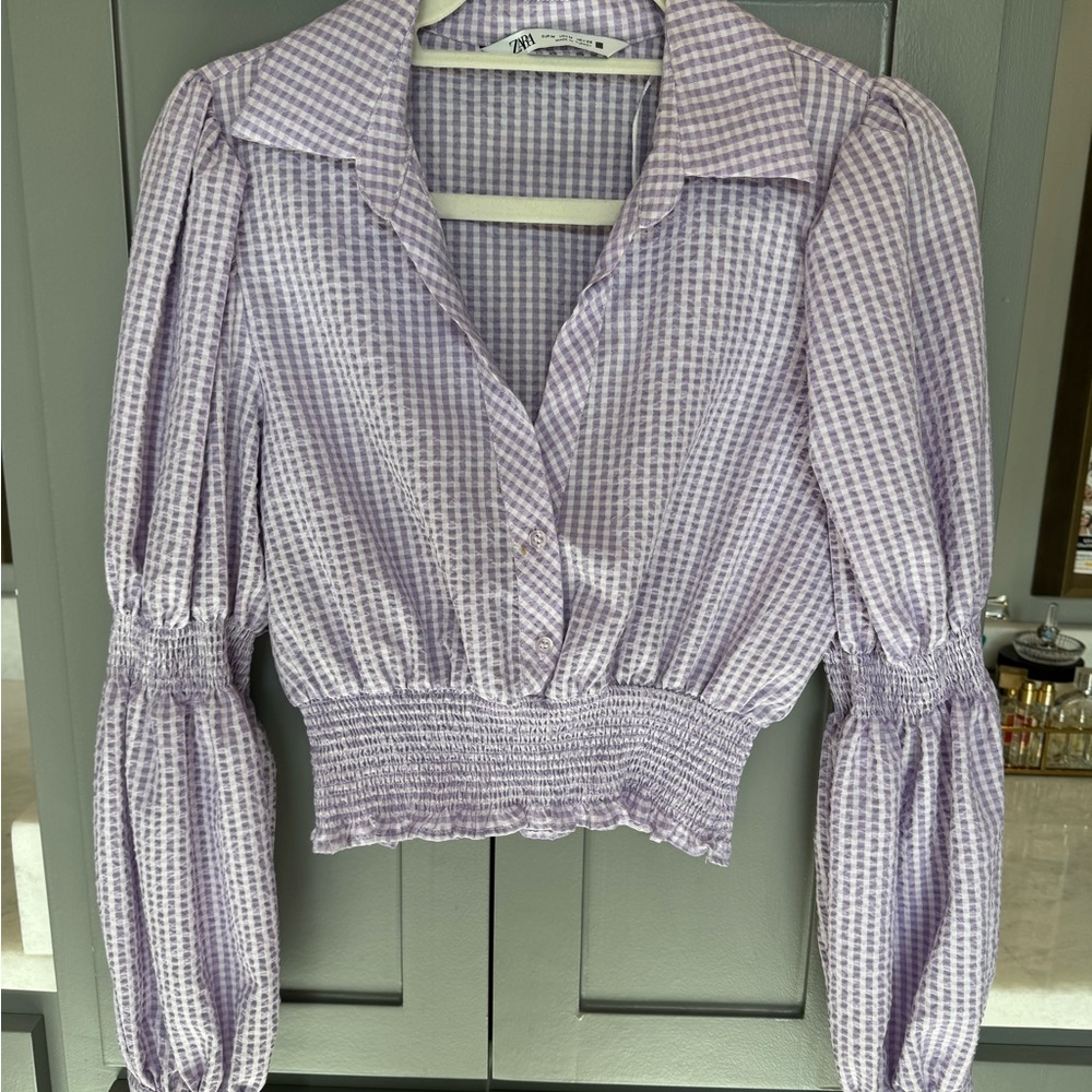 Zara Lavender Gingham Blouse